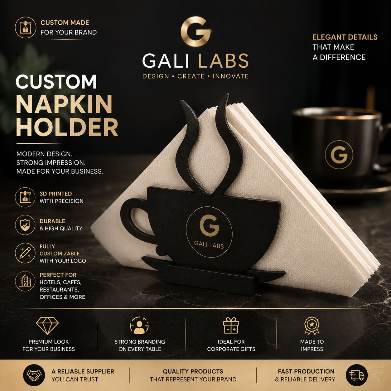 Custom Coffee Cup Napkin Holder | Personalized 3D Printed Table Napkin Dispenser