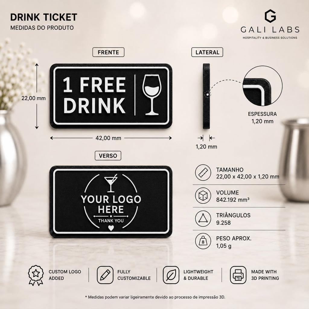 Personalized Free Drink Tokens | Custom Drink Voucher | Bar, Restaurant, Pub & Hotel Promotional Tokens