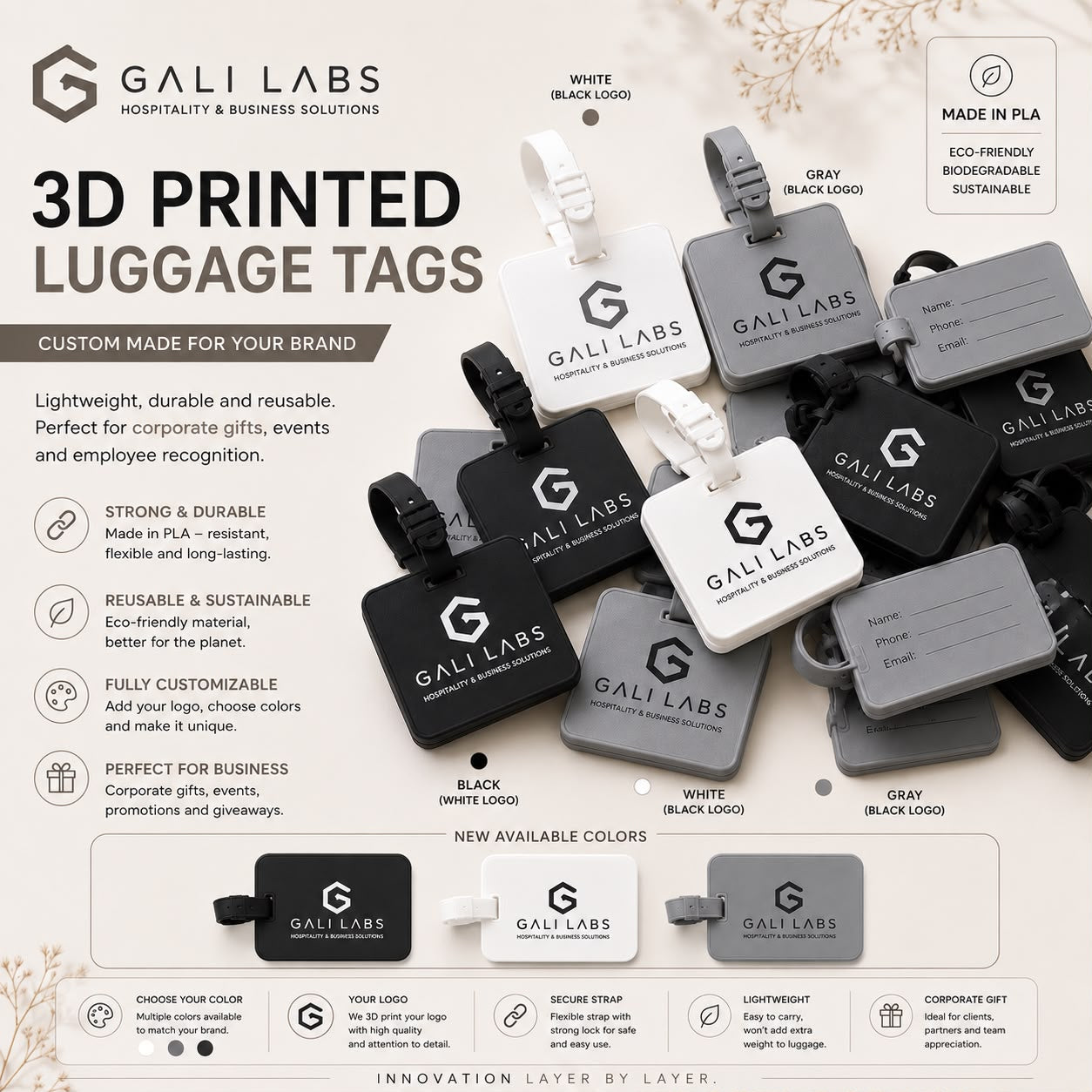 Custom Corporate Luggage Tags | 3D Printed in Ireland